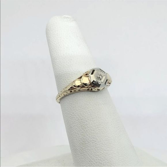 ANTIQUE STYLE ENGAGEMENT RING SETTING 6.5m 14k GOLD  Solid Gold VS Solitaire Diamond Vintage Ring 6.5